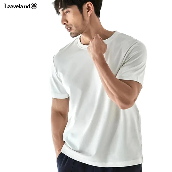 Leaveland/枫叶80S液氨纯匹马棉轻奢短袖纯色T恤FY2066