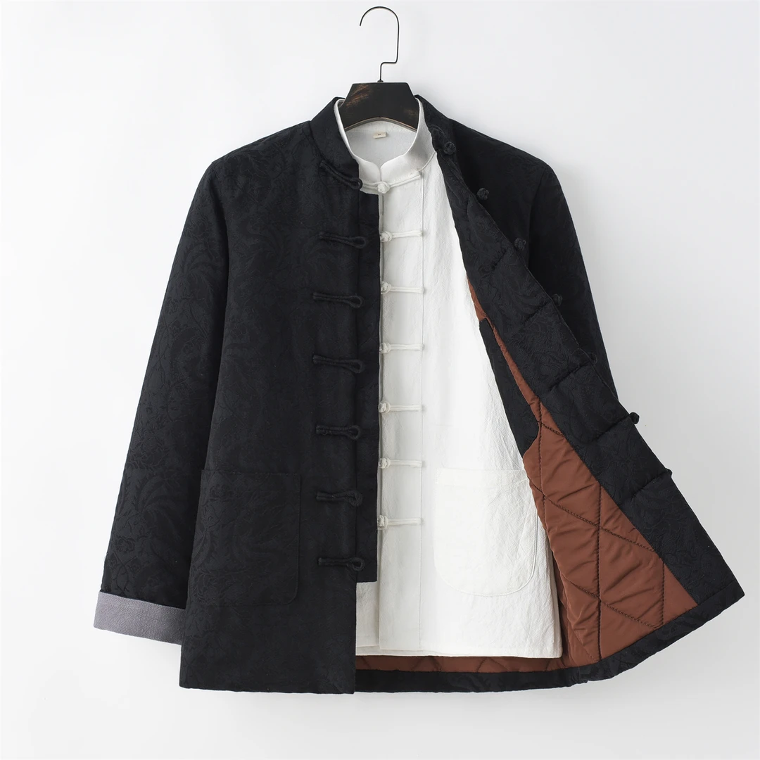 棉麻唐装男士中式复古中国风棉袄老年宽松加厚大码爷爷保暖外套
