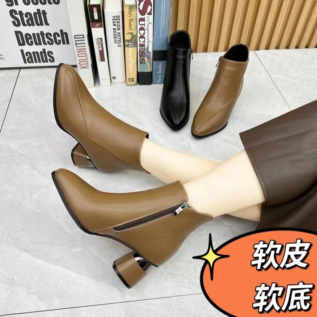 冬款短靴女2023秋冬加绒保暖粗跟高跟时尚防滑气质百搭舒适暖