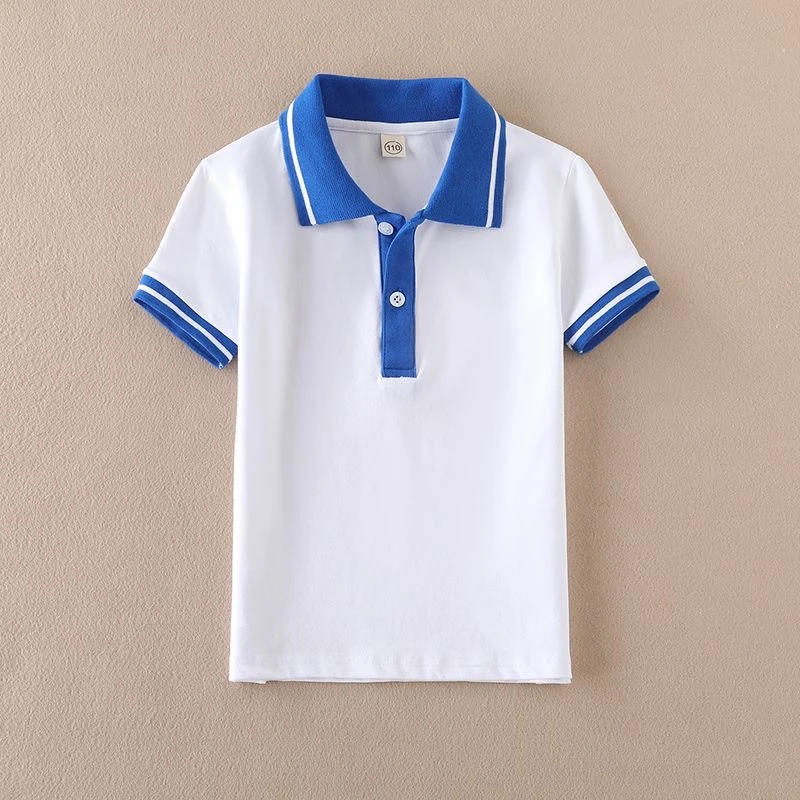 夏季儿童校服班服白色短袖翻领T恤POLO衫初高中小学生男女童上衣