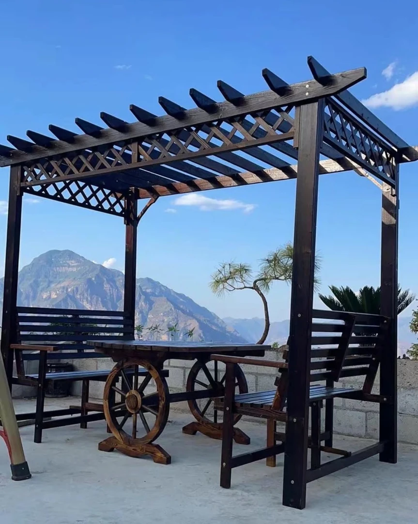 葡萄架庭院防腐木凉亭户外实木爬藤架室外碳化木亭子别墅简易花架