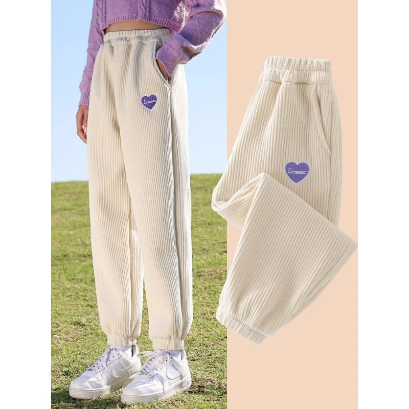 女童加绒裤子秋冬季新款加厚洋气外穿儿童中大童休闲裤长裤卫裤NB