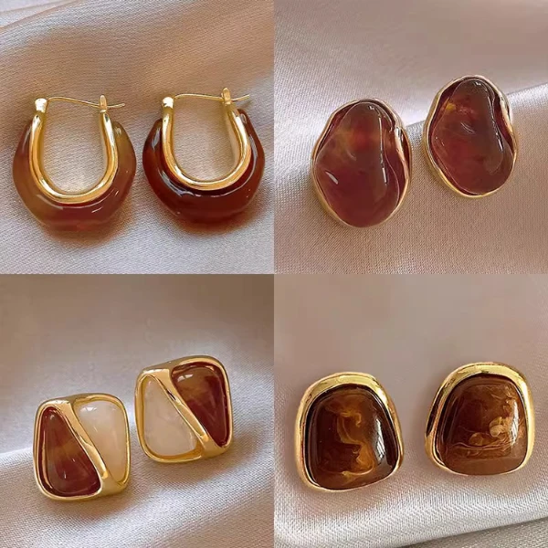 铜合金耳饰 复古港风美拉德耳环女秋冬气质简约高级感耳钉耳饰品