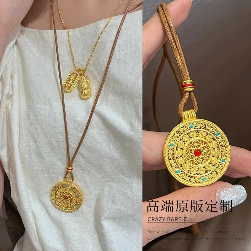 铜布艺项链 韦雪同款八宝罗盘项链小众设计毛衣链配饰女秋冬新款