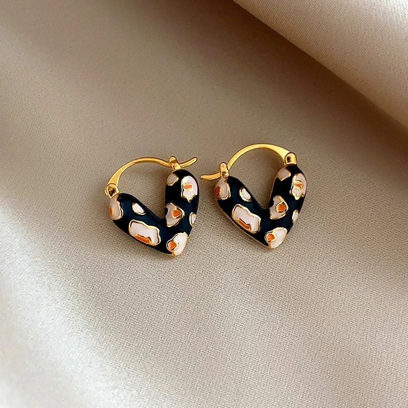 铜合金耳饰  秋冬撞色斑纹双面爱心耳扣2024新款爆款耳环气质耳饰