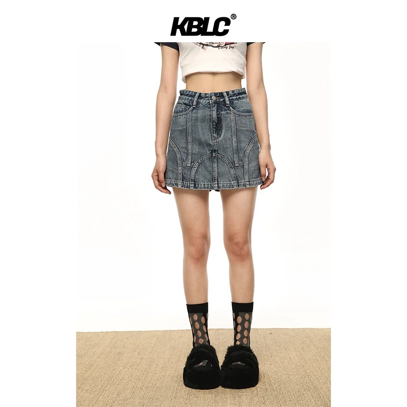 KBLC春夏复古洗水工装风A型短款牛仔裙裤-ACC10231600