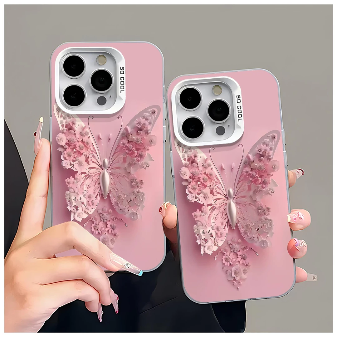砂粉色蝴蝶栩栩如生手机壳适用苹果15/iphone14华为荣耀vivo/oppo