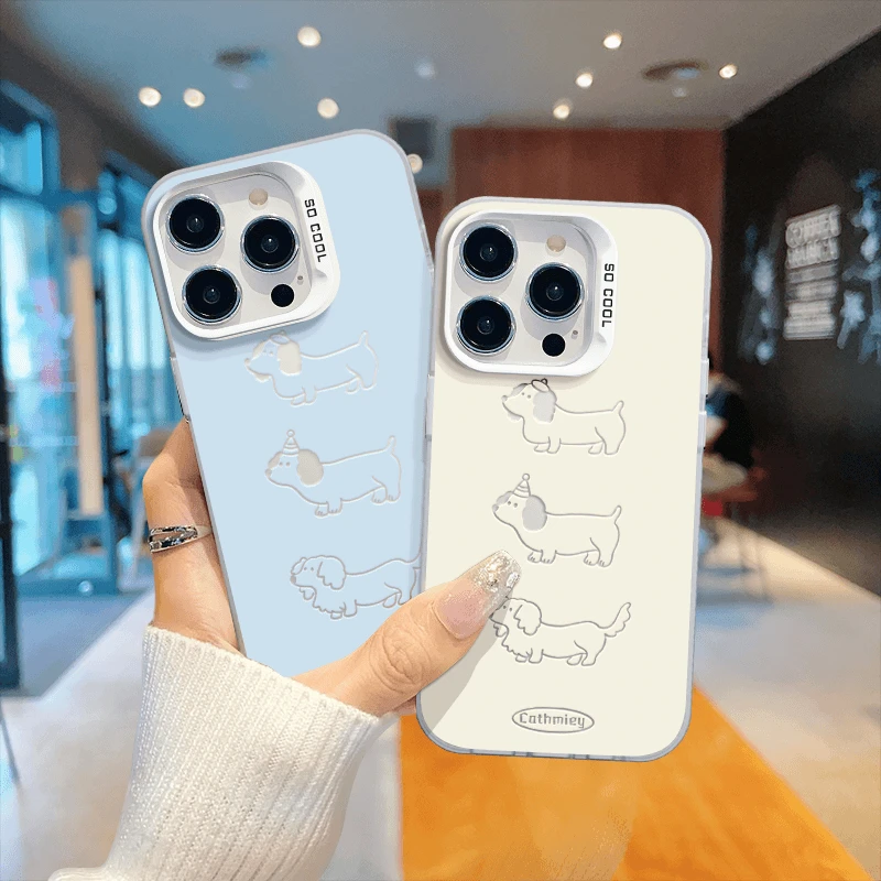 适用于【苹果/华为/OPPO/VIVO/红米】米白底腊肠狗新款磨砂手机壳
