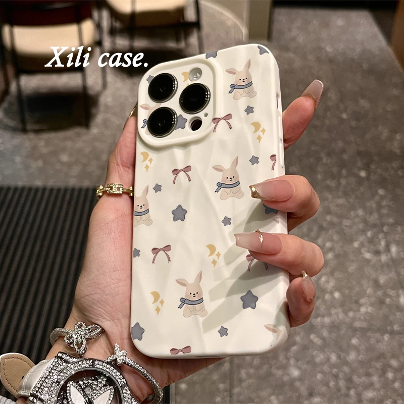 日韩可爱星星围巾小兔子14适用苹果16promax手机壳iPhone15新款16