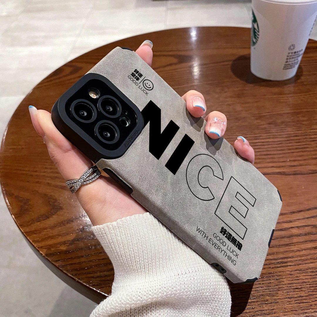 高级感创意文字适用苹果16手机壳个性iPhone15羊巴皮14小众13全包