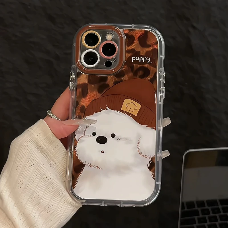 适用苹果15羽纱奶油iPhone16pro手机壳华为p70毛线帽小狗mate防摔