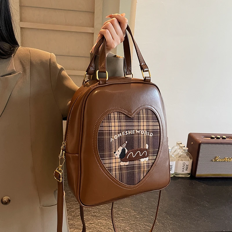 高级感复古女双肩包2024新款秋冬季百搭通勤后背包斜挎手提小书包