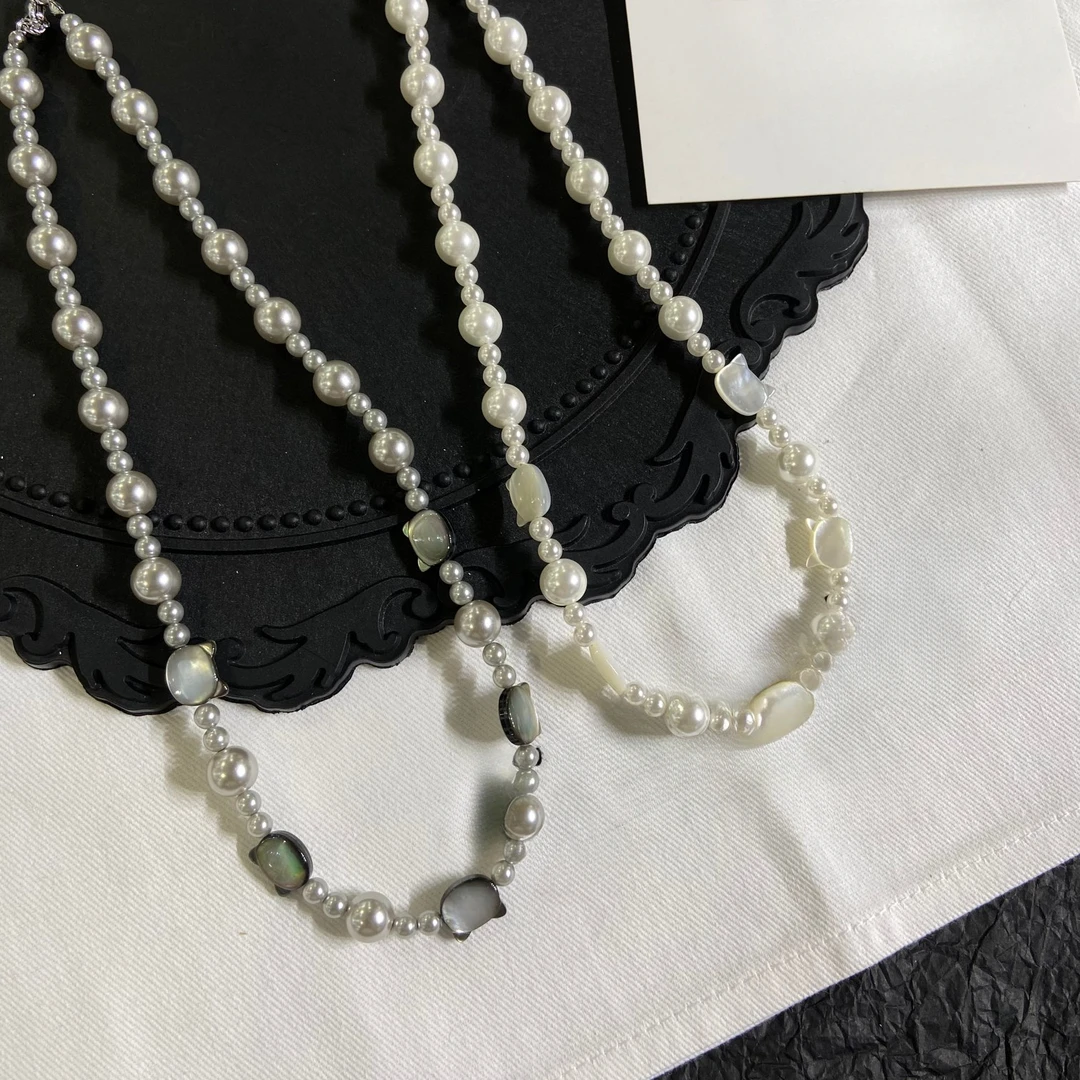 铜合金仿珍珠项链 B188小猫咪贝壳项链灰色拼接坠链素款手工潮