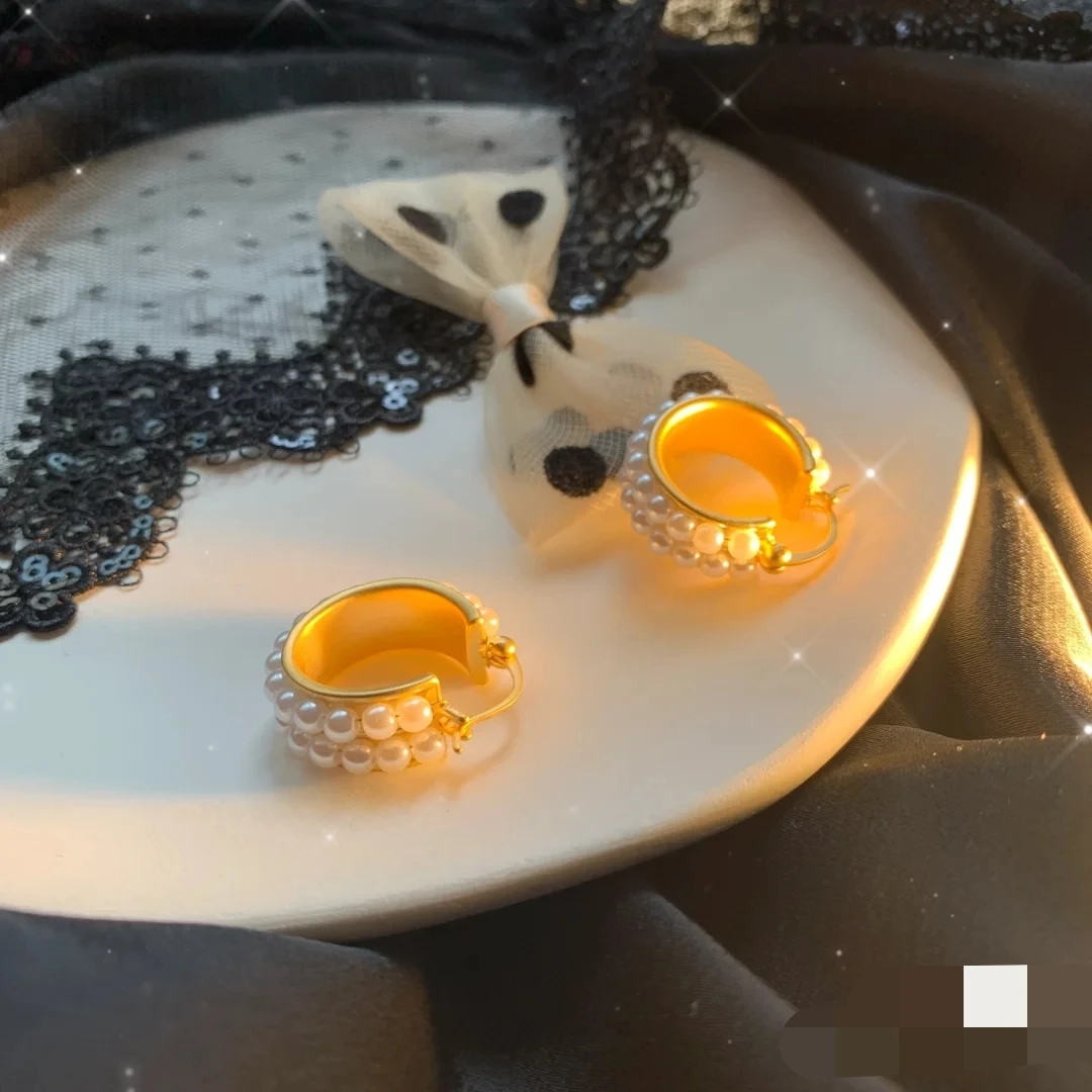铜合金仿珍珠耳饰 E308气质耳圈耳环复古简约韩版个性优雅耳饰