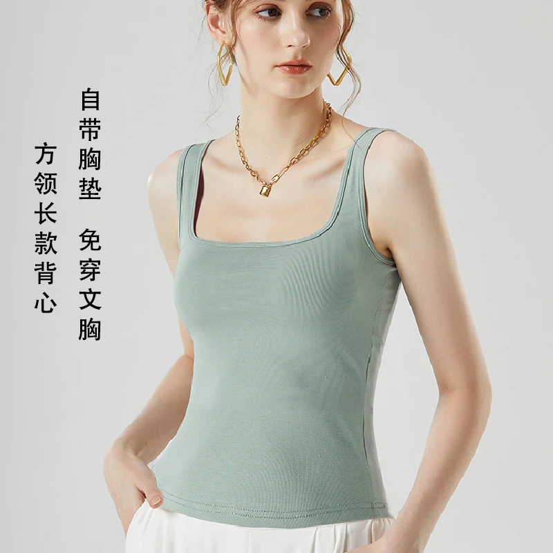带胸垫吊带背心方领上衣打底衫无袖女夏季薄款美背长款透气ACK12