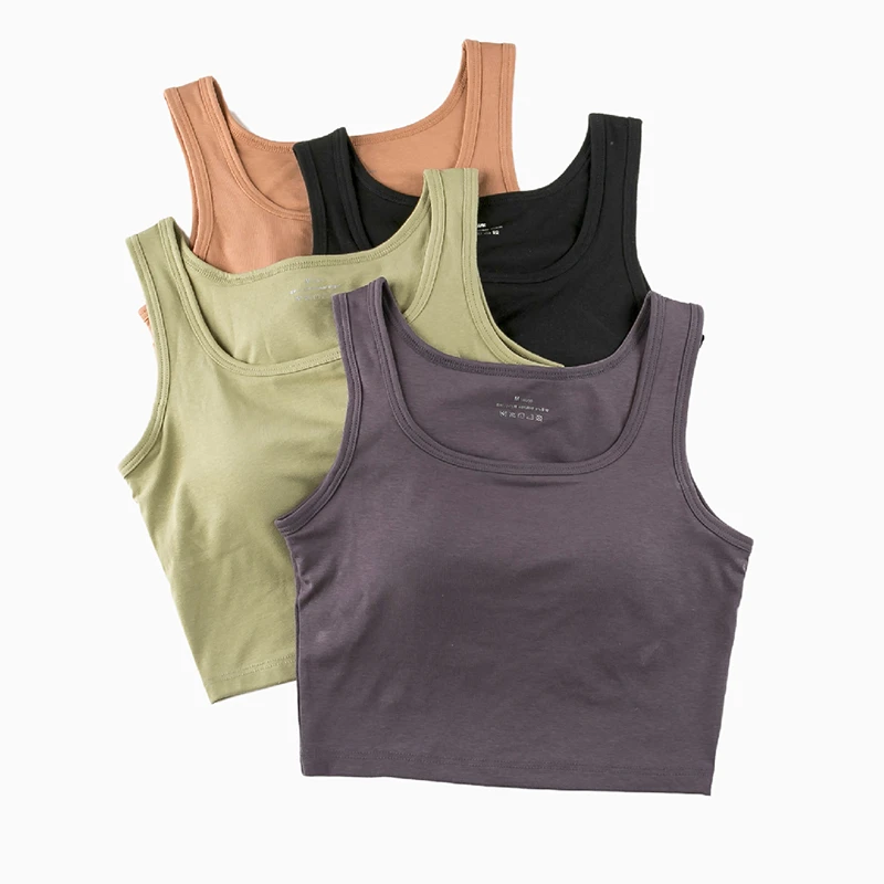 带胸垫吊带背心女内搭美背方领春夏薄款瑜伽运动打底露脐外穿778