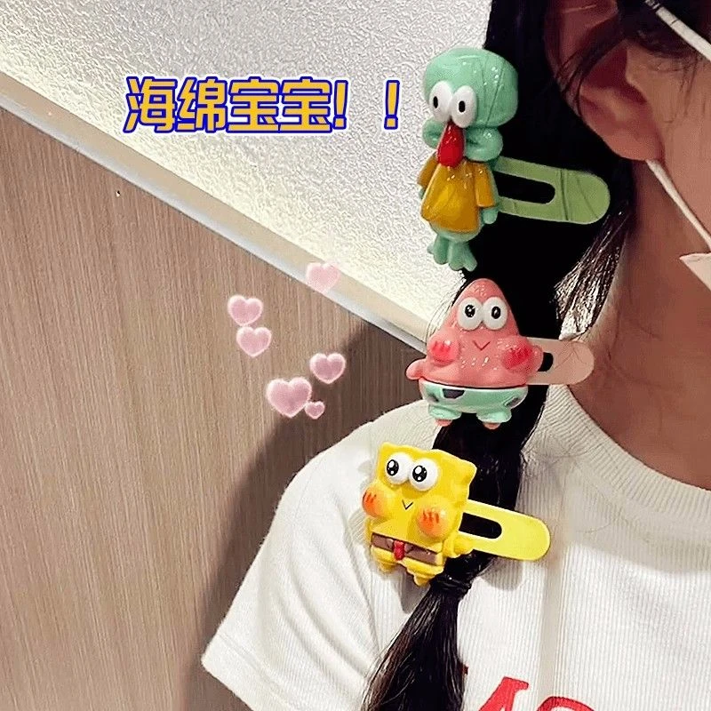 非金属发饰 创意海绵宝宝发夹ins可爱少女心侧边刘海夹子学生发卡