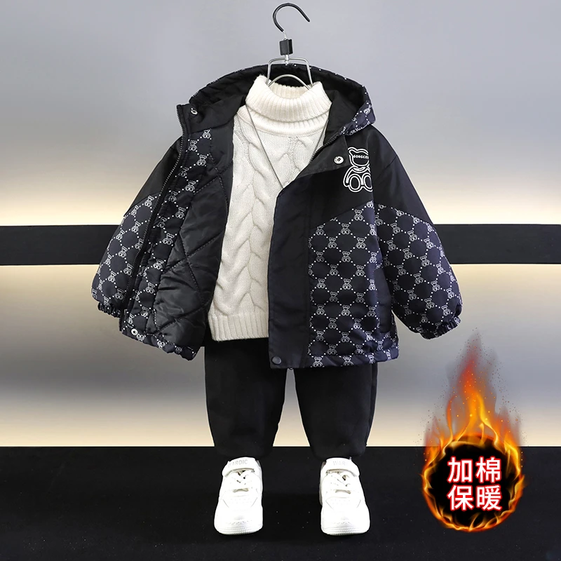 男童秋冬夹棉外套2024休闲洋气儿童冬季加厚棉服保暖帅宝宝派克服