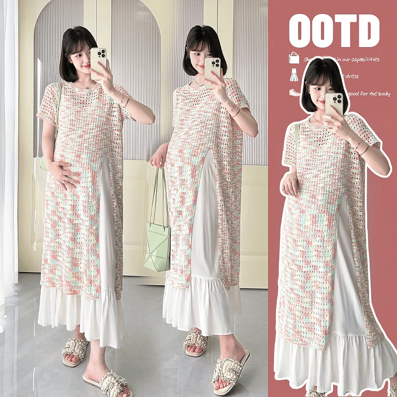 【鹿鹿孕期穿搭】孕妇夏装甜美钩织连衣裙罩衫裙宽松显瘦遮肚吊带裙