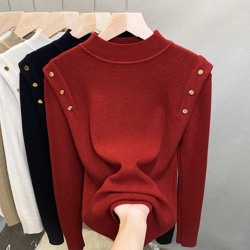 半高领毛衣女外穿针织打底衫女秋冬内搭2025新款红色加厚洋气上衣
