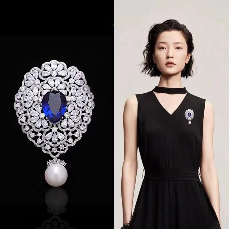 铜合金合成锆石胸针 【气质佳人】轻奢蓝色水滴百搭高档胸针280