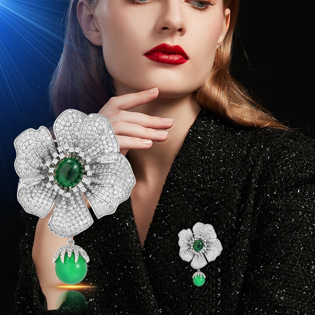 铜合金合成锆石胸针 芙蓉花胸针满钻镶嵌精致胸花防走光时尚107