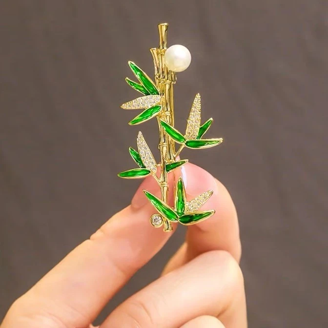 锌合金合成锆石胸针 竹报平安胸花高档优雅精致百搭胸针饰品76