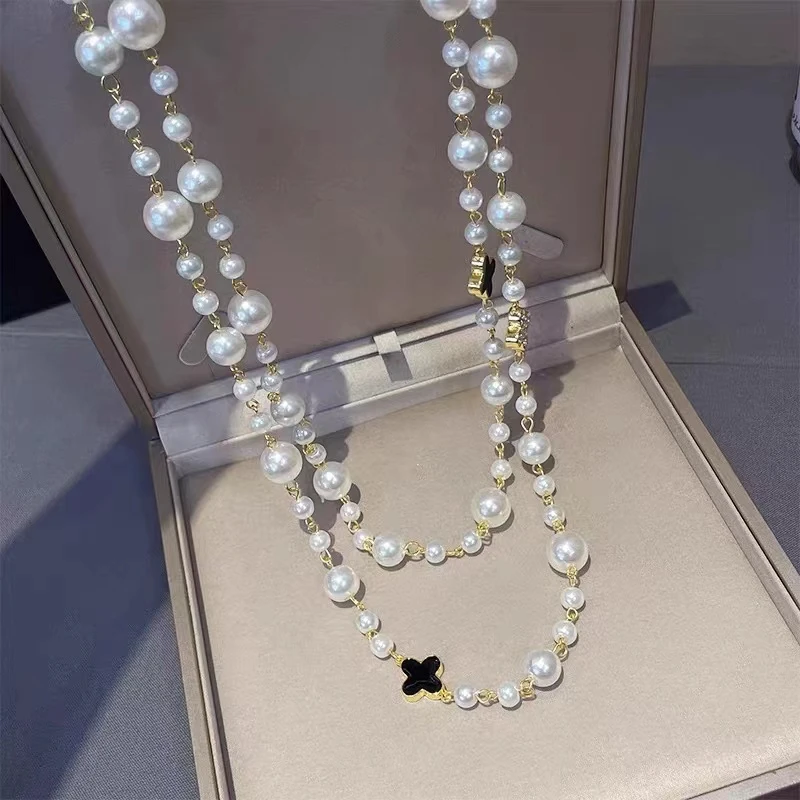 合金项链 小香风四叶草百搭长款叠戴百搭时尚玫瑰花哥特风长项链