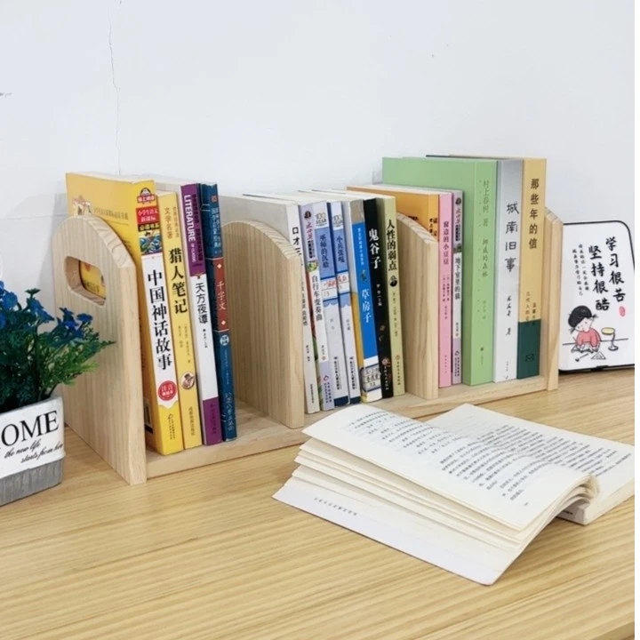 纯实木桌面收纳架办公桌面文件收纳架三格书架创意简易办公室木质