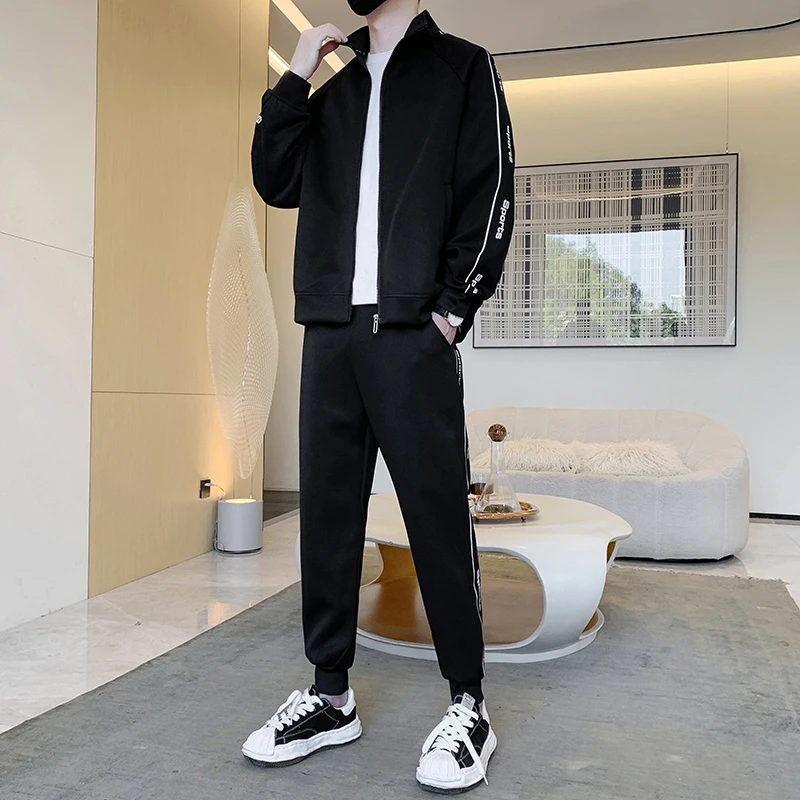 休闲运动套装男士2025春秋季新款潮牌立领夹克外套帅气宽松两件套