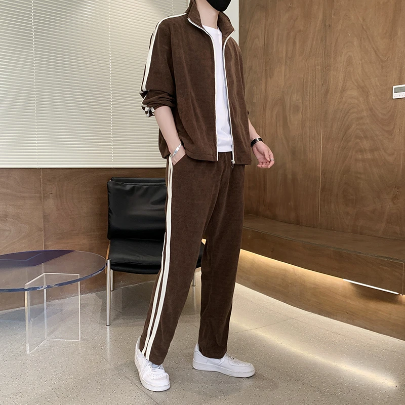 灯芯绒休闲运动套装男士秋季新款开衫卫衣外套潮流宽松长裤两件套