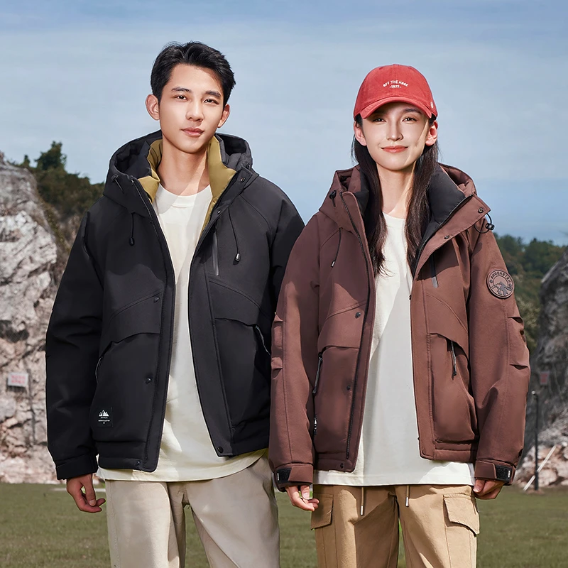 冬季情侣款短款羽绒服鸭绒保暖连帽加厚外套情侣款 M-4W036Y