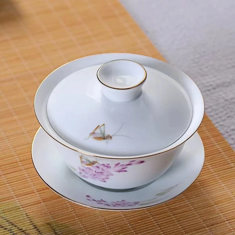 无品牌时尚盖碗秋韵怡心介杯三才盖碗敬茶碗泡茶白瓷陶瓷手工描金