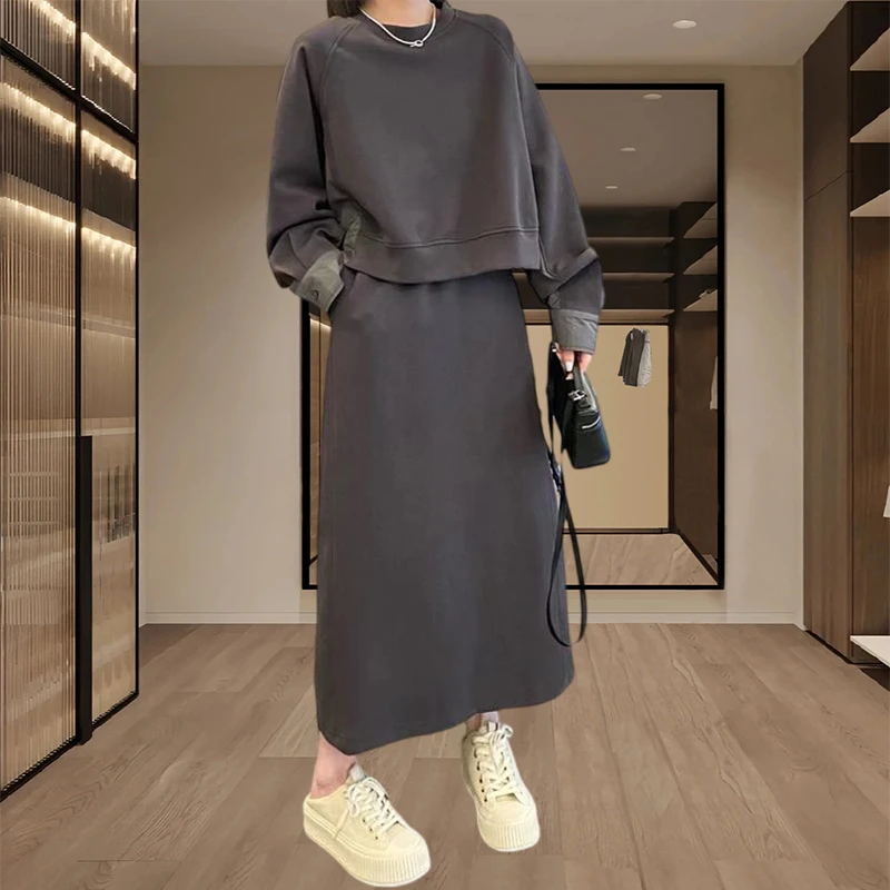 早秋穿搭套装女2025新款洋气时尚慵懒风宽松休闲卫衣半身裙两件套