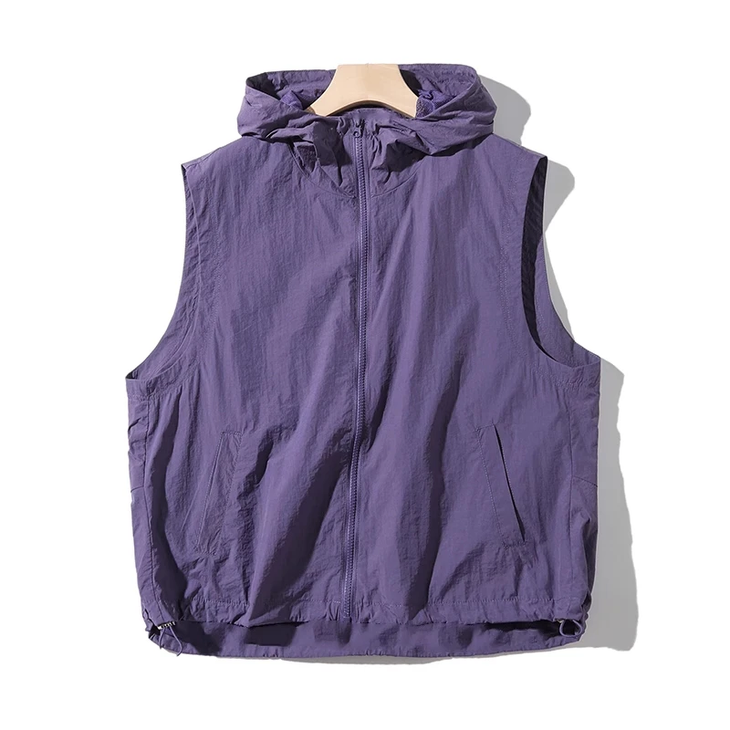 大码女装夏季新款时尚百搭简约连帽显瘦防晒衣马甲透气外套女薄款