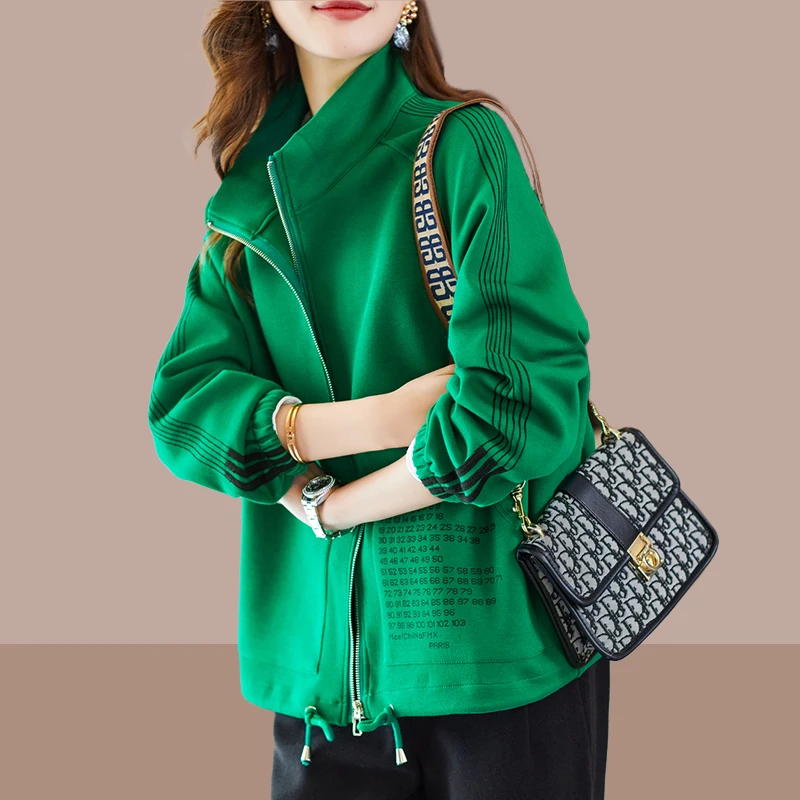 小香风外套女春秋2025新款宽松休闲时尚胖mm立领棒球服开衫卫衣潮