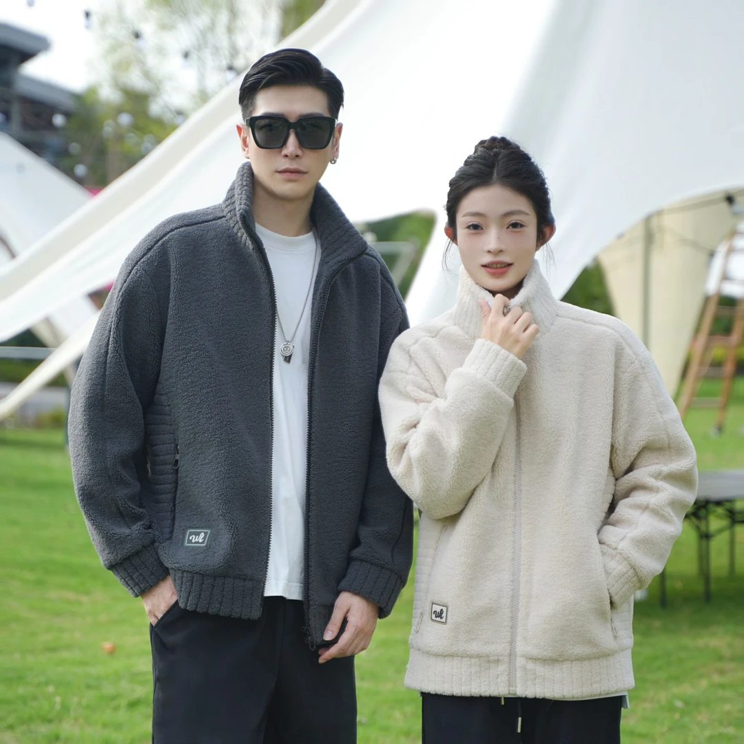 【加棉款】秋冬颗粒绒加绒厚防风时尚立领棉服卫衣男女同款外套CH