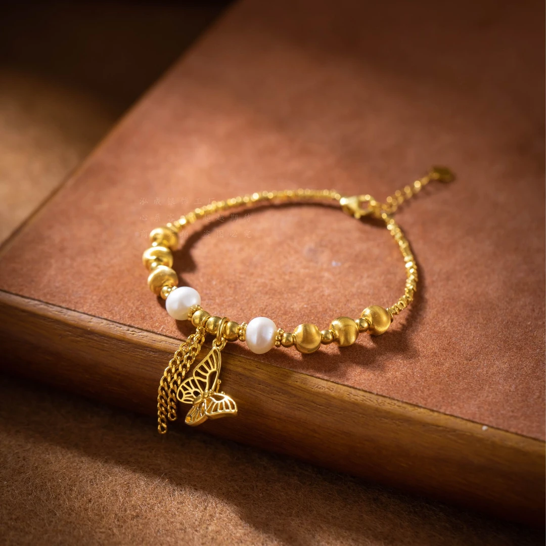 足银手链 猫眼蝴蝶包金工艺气质轻奢百搭复古金色精致时尚小众