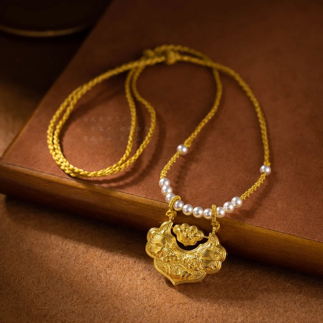 吊坠足银 大锦鲤平安锁金店同款手工轻奢时尚百搭编绳小众坠链