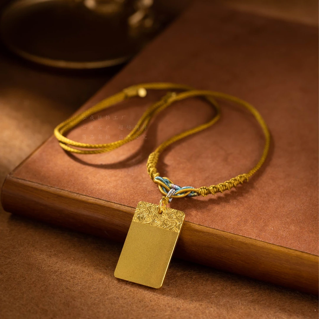 吊坠足银 无事牌吊坠金店同款金店同款不掉色百搭挂坠金色时尚