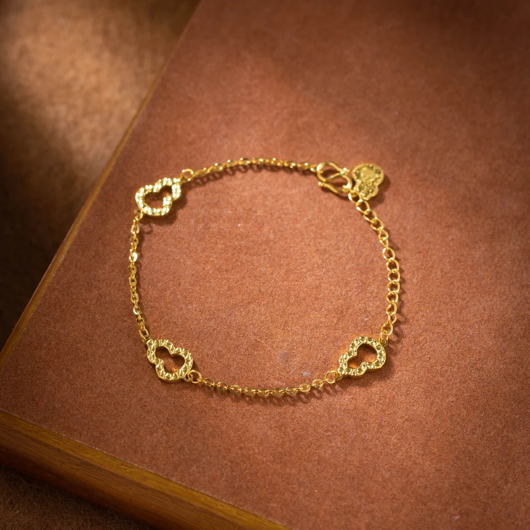 足银手链 镭射葫芦手链金店同款手工小众简约不掉色轻奢时尚气质