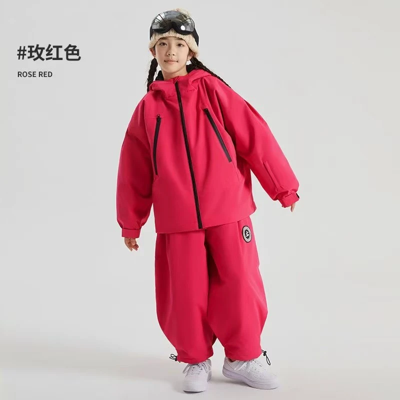 儿童冬季滑雪服防水防风透气耐磨兔耳朵可爱保暖单板双坂滑雪服