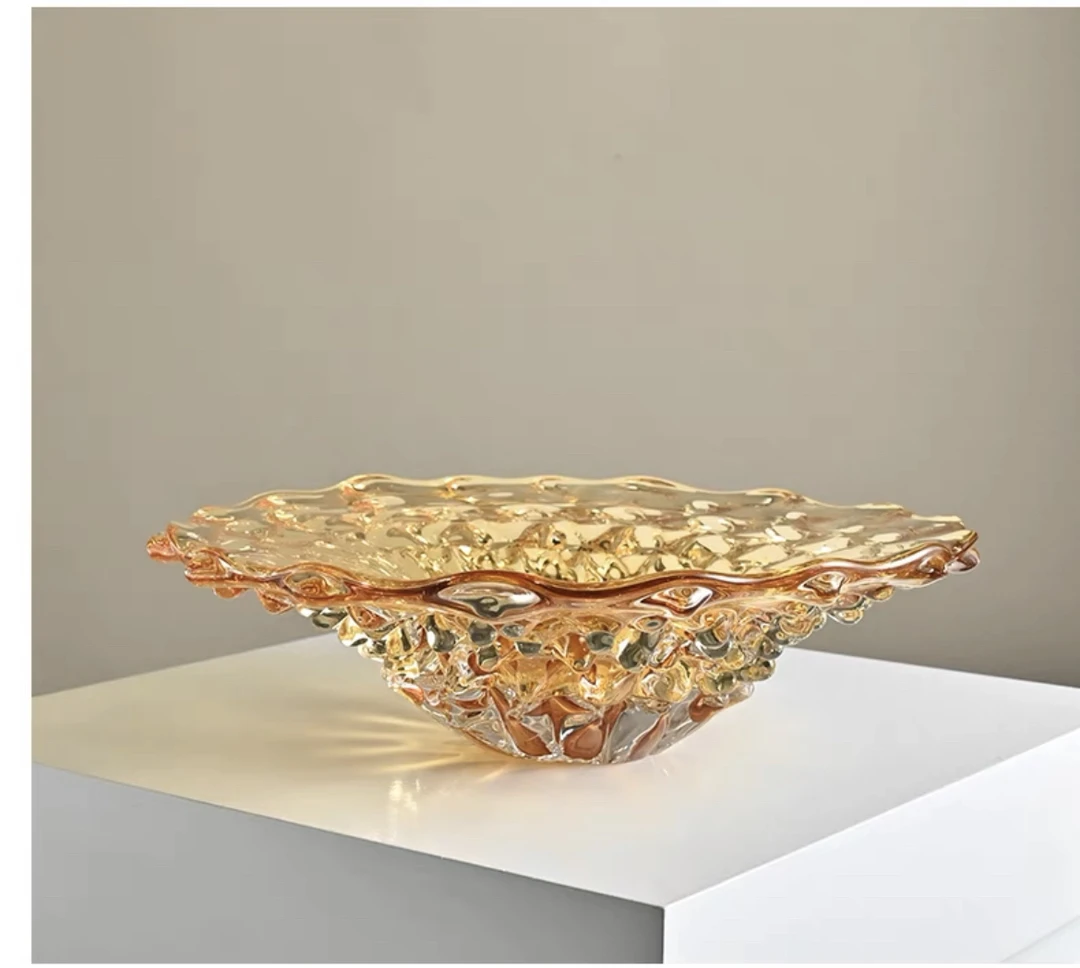 轻奢现代高级艺术玻璃果盘酒店别墅玄关卧室软装家居饰品摆件花器