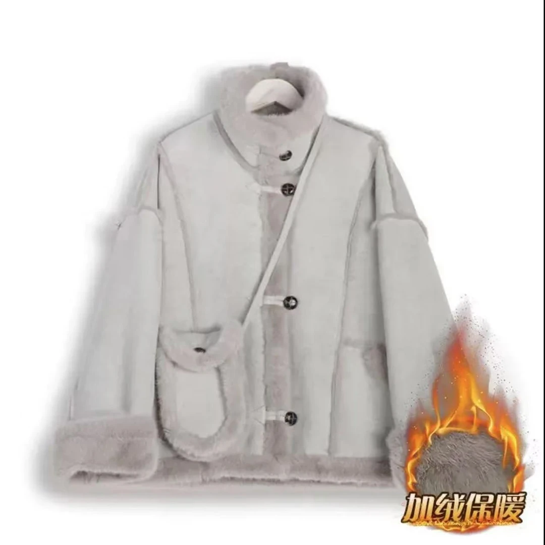 【送包包】时尚慵懒风设计感拼接立领机车服冬季新款加绒短外套女