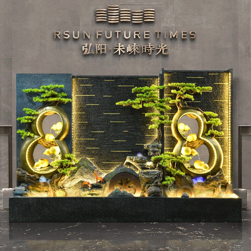 大型水幕墙假山流水喷泉循环水酒店公司水景装饰别墅花园庭院定制