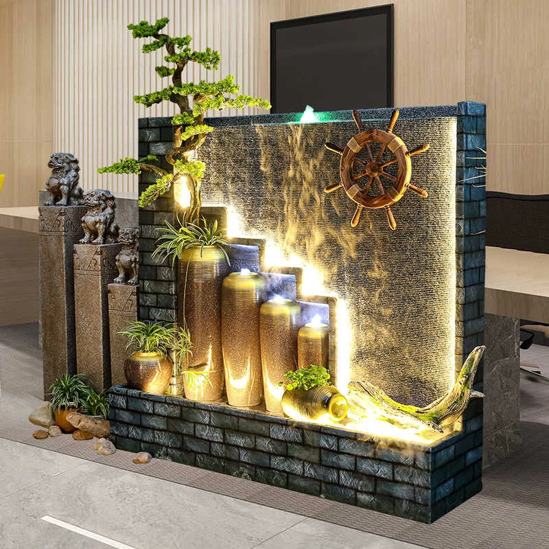 水幕墙流水屏风假山喷泉循环水名宿茶楼会所景观落地摆件开业送礼