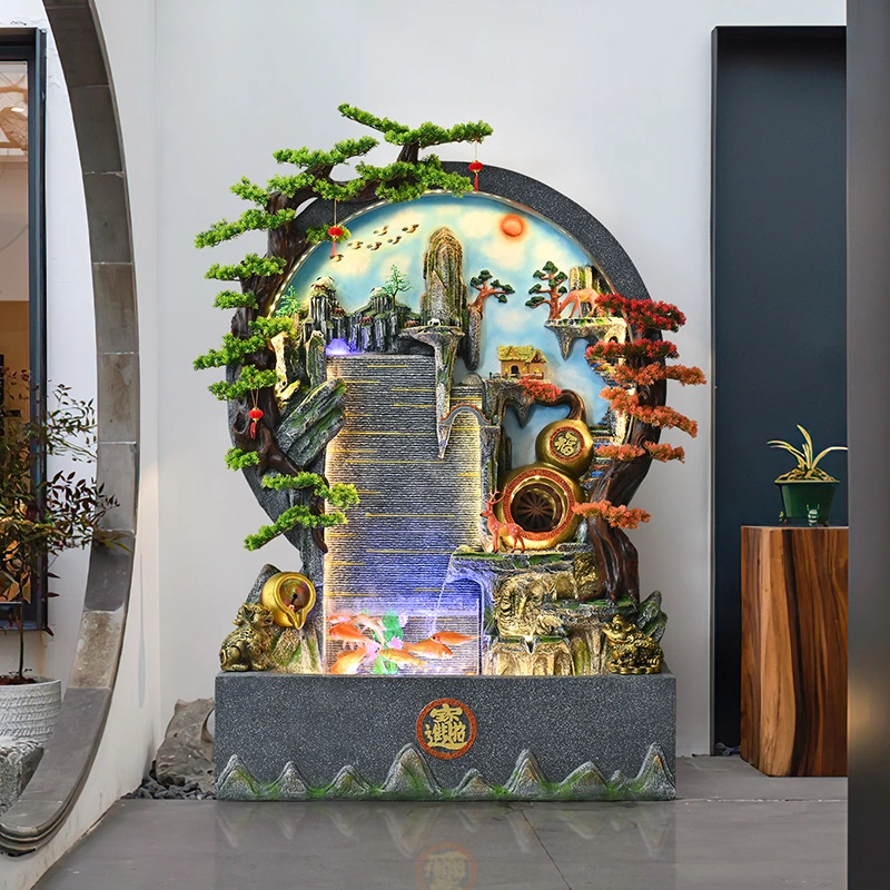 流水喷泉假山水幕墙客厅办公庭院装饰循环水景观落地鱼缸摆件开业