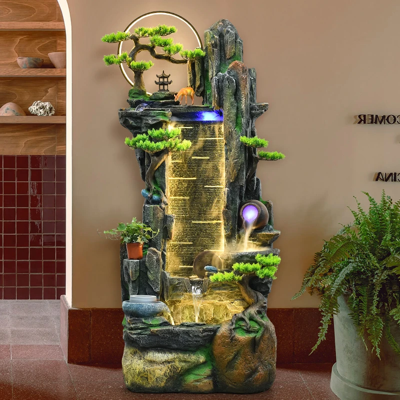 水幕墙景观循环水摆件客厅招财加湿玄关假山流水景观落地开业送礼
