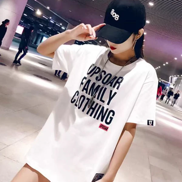 （芮橙）001-099夏季休闲百搭小众中长款ins宽松圆领韩版显瘦T恤