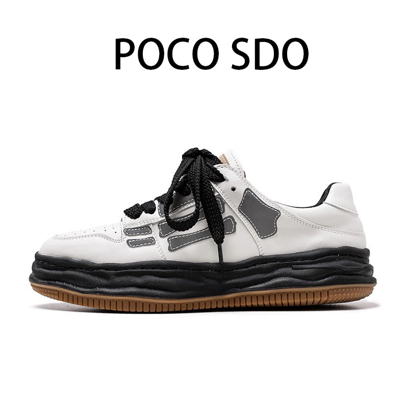 POCO SDO2023新款反光骨头溶解鞋复古厚底拼色空军情侣板鞋男